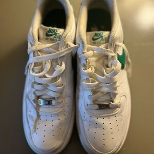 Nike White Sneakers with Green Swoosh